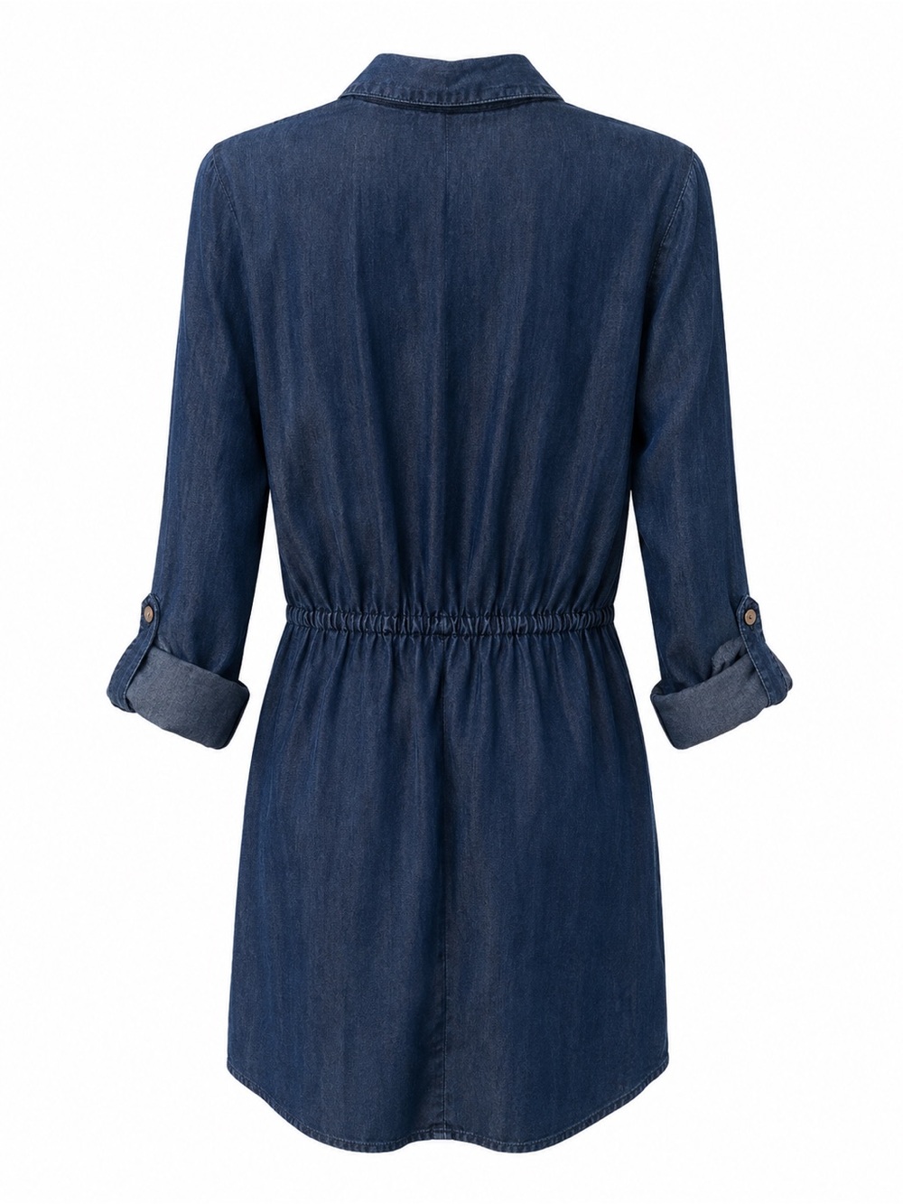 GUESS Navy Blue Denim Shirt Dress with Drawstring - Picture 3 of 5